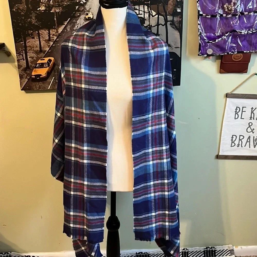 Oversized plaid super soft wrap around blanket scarf
